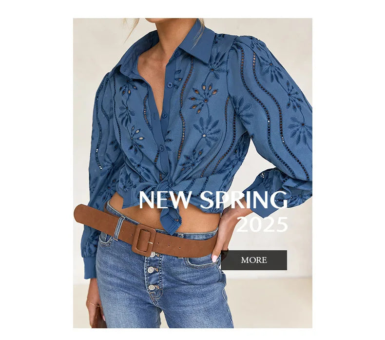 2025 Autumn New Solid Shirt Casual Loose Fashion Hollow Puff Sleeve Cardigan Tops For Women Office Black Hollow out Blouses.