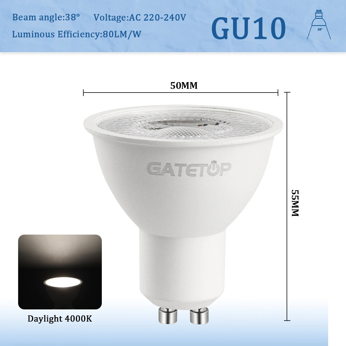 4–20 Stück GU10 LED-Strahlerlampe, dimmbar, warm, kalt, weißes Licht, 120 °   38 °   3000K 4000K 6000K für das Home-Schlafzimmer derec Einbauleuchte