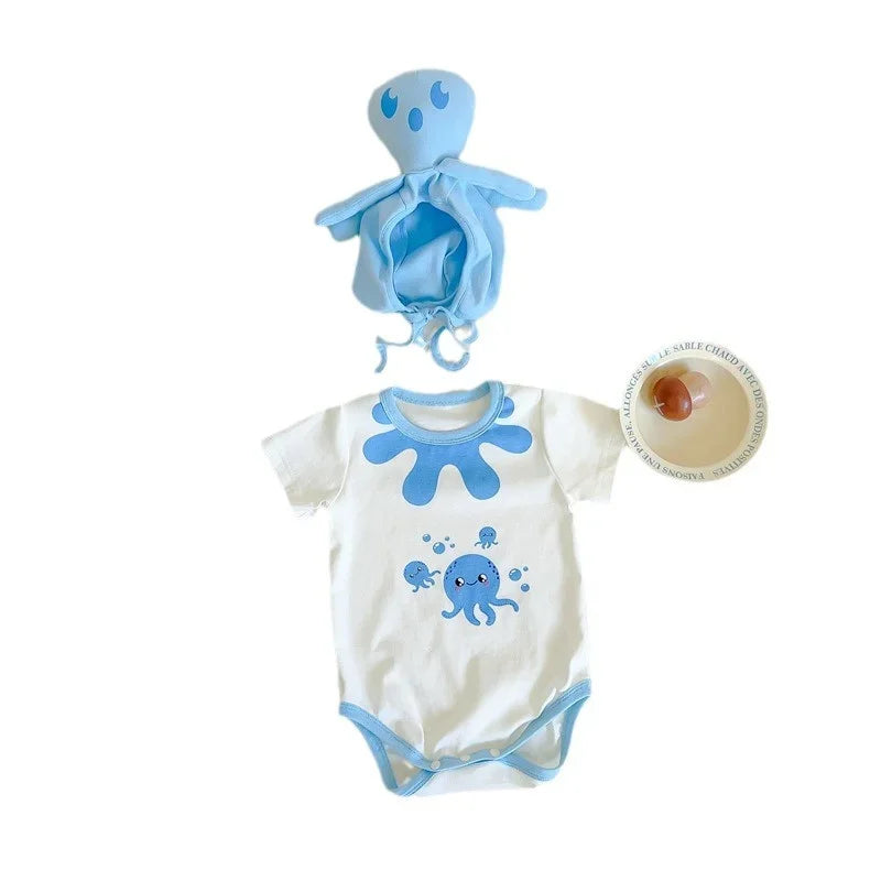 Lustige Oktopus Sommer Baby kleidung koreanische neue Jungen Mädchen einteiligen Stram pler schönen Bodysuit Säugling Baumwolle kurzen Overall.