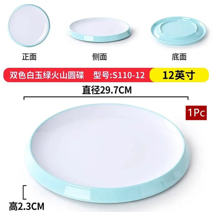 1Pc Commercial Melamine Tableware Household Plastic Dinner Plates Round Barbecue Salad Dishes Plate Kitchen Accessories