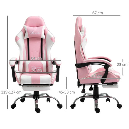 Gaming-Stuhl, Computerstuhl, ergonomischer Bürostuhl mit Kopfstütze, Lendenpolster, höhenverstellbar, 360° °   Rotation rosa + weiß