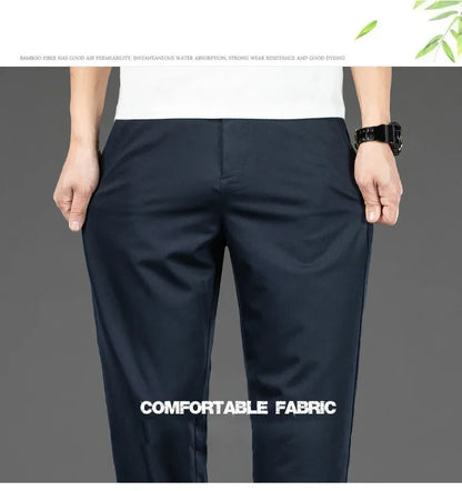 Thin Men Bamboo Summer Pants Casual High Quality Business Classic Fashion Stretch Slim Formal Straight Trousers Black Gray Khaki.