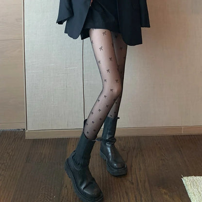 Black Polka Dot Butterfly Knot Tights Ultra Thin Women's Stockings Prevent Snagging Sexy Silk Pantyhose Spring Summer