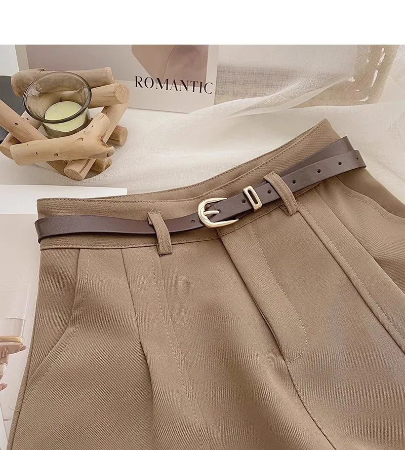 Casual Women A-Line Shorts Fashion Office Lady Commute Vintage Solid High Waist Short Pants Casual Streetwear Summer Trousers.