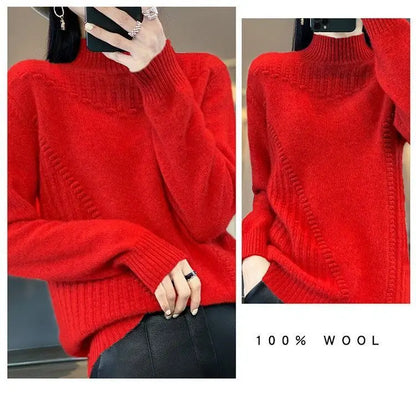 2024 herbst Neue Lose frauen Halb-rollkragen Verdickt Einfarbig Einfache Häkeln Beiläufige Gestrickte Pullover Pullover Top.