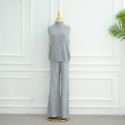 Winter Thicken 3 Piece Muslim Sets for Women Knit Tops Pants Islamic Outfit Sweater Dress Dubai Abaya Kaftan Musulmane Ensembles.