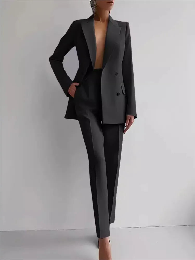 Spring Casual Long Sleeve Suit Set Autumn Elegant Office Lady Solid Slim Tops Blazer Pants Two Piece Sets Women Outfit 2025.