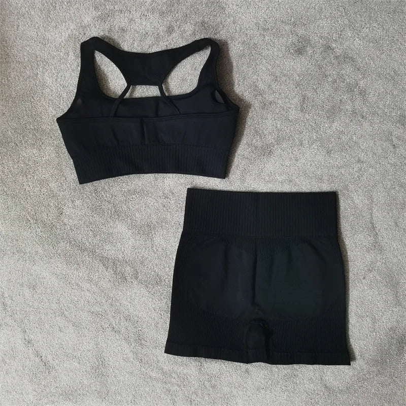 Fitness Yoga Set Seamless Sport Women's Sportswear High Waist Leggings Workout Outfits Two Piece Shorts Sets Womens Gym Clothing