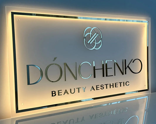 Custom Business Logo LED Sign Backlit Acrylic 3D Rectangle Wall Decor for Beauty Salon Office Company Logo Lighting Signage.