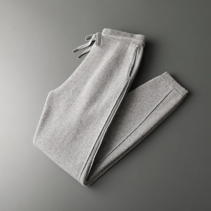 Thickened Four-Point Split Wear-Resistant 100% Cashmere Knitted Pants for Men with Pockets Elastic Waist Drawstring Slim Pants