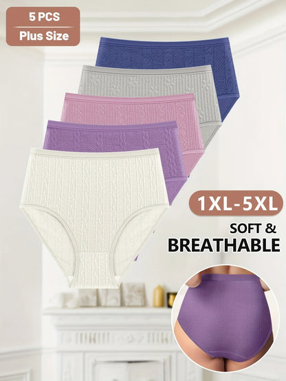 5-Pack Women's Mid-Rise Underwear - Plus Size Tummy Control & Butt Lifting Soft Breathable Cotton Panties, 5 Colors.