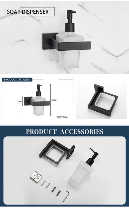 Schwarz Bad zubehör Edelstahl Set Wandre gal Handtuch halter Handtuch halter Taschentuch halter Kleider haken Toiletten bürste Anhänger