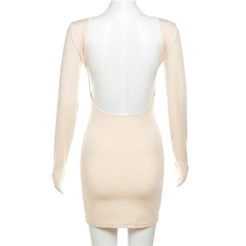 Zahlung Casual Mini Kleid Frauen Prägnante Klassische Backless Volle Hülse O-ansatz Grundlegende Weibliche Bodycon Straße Kleidung.