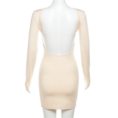 Zahlung Casual Mini Kleid Frauen Prägnante Klassische Backless Volle Hülse O-ansatz Grundlegende Weibliche Bodycon Straße Kleidung.