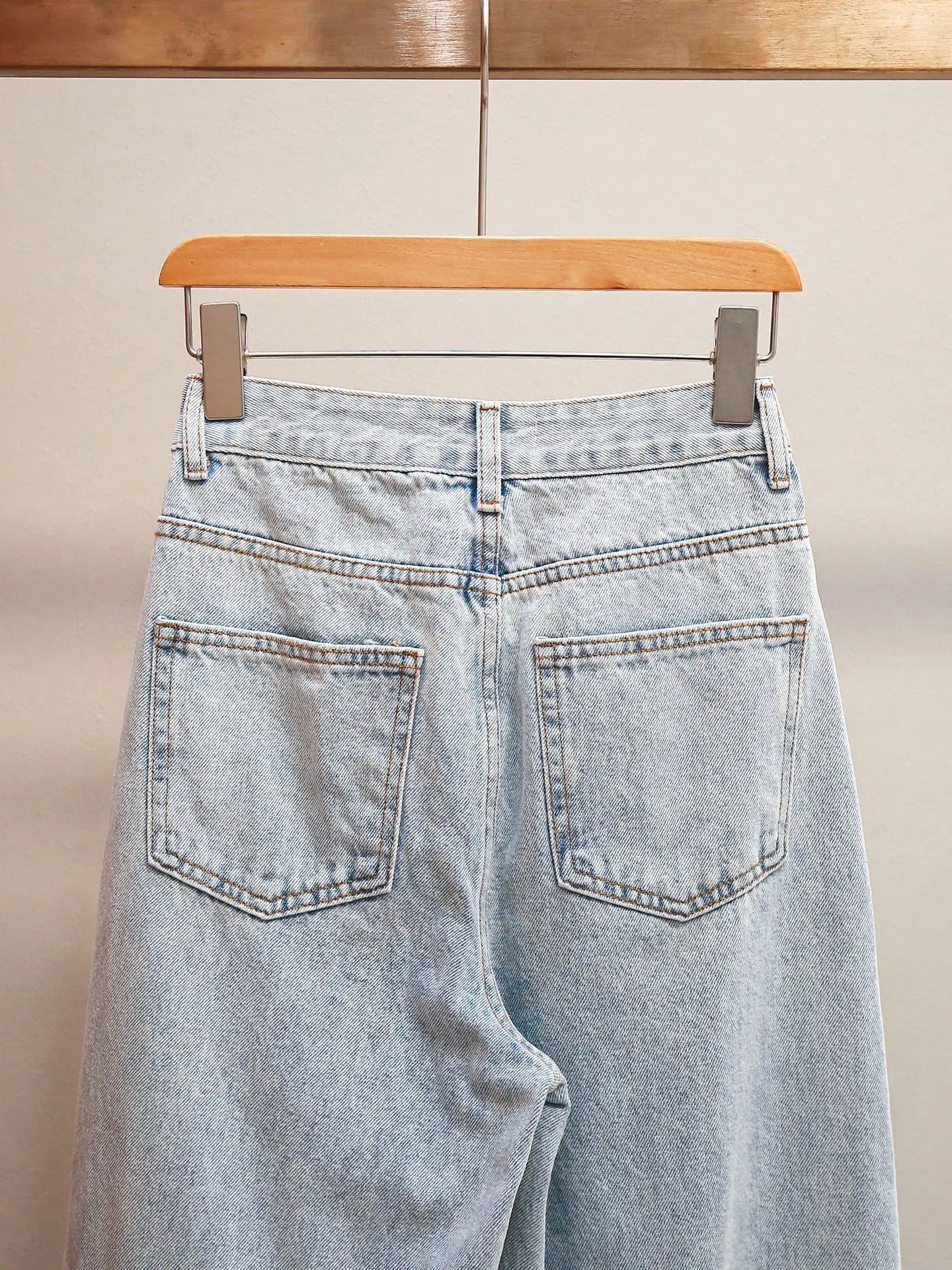 ANJY Autumn Winter Women Fashion Casual Versatile Washed Tide Diamonds Straight Jeans Trend Design Sense High Waist Pants A10636