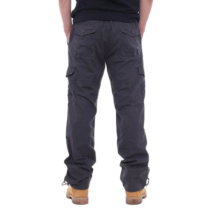 2025 Men's Casual Elastic Waist Plus Size Cargo Pants Multiple Pockets Loose Fit Trousers For Construction Site.