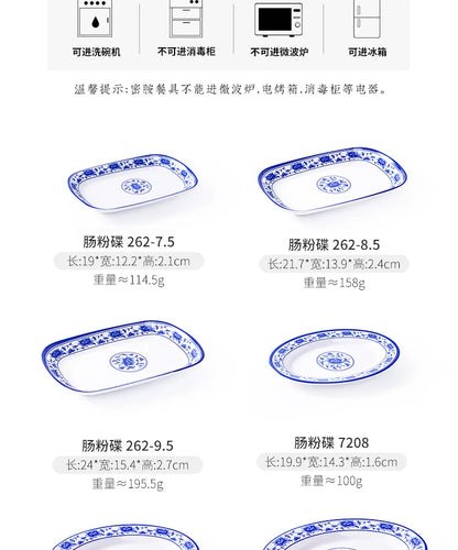 Melamine Chinese Style Blue and White Porcelain Tableware Creative Oval Dinner Plate.