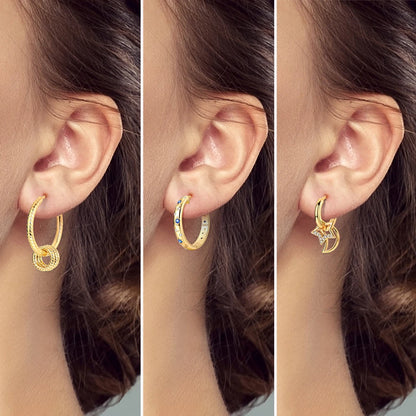 925 Sterling Silver Gold Color Circular Hoop Earrings Golden Earring Fit Original Charms Diy Fine Jewelry For Fashion Women.