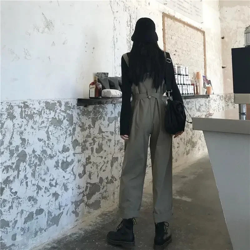 Jumpsuits Women Design Loose Fashion Vintage Students Spring Korean Style Straight Leisure Belt Simple Solid Elegant Tender Cozy