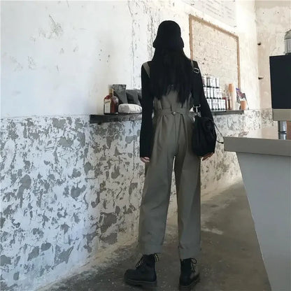 Jumpsuits Women Design Loose Fashion Vintage Students Spring Korean Style Straight Leisure Belt Simple Solid Elegant Tender Cozy