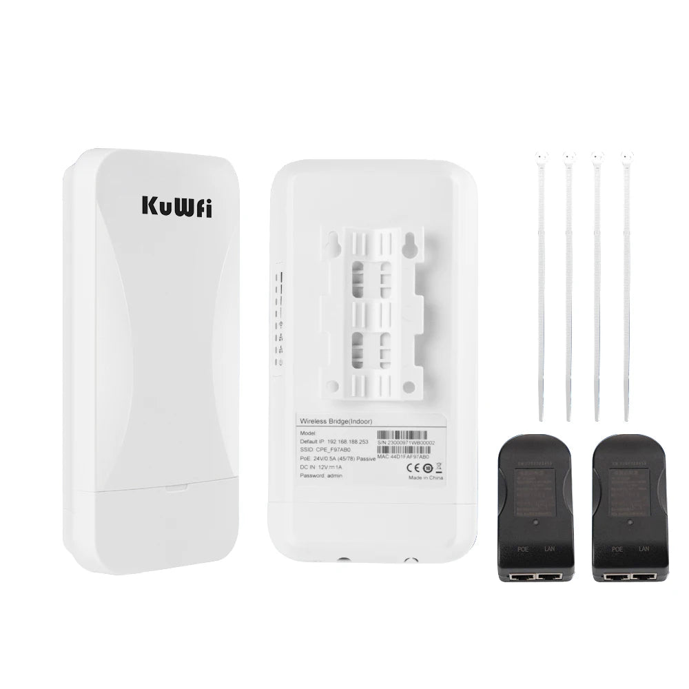 KuWfi 300Mbps Outdoor CPE Bridge 2.4G Wireless WiFi Bridge AP Repeater Mode Signal Amplifier PTP PTMP Up to 1KM WAN LAN 24V POE.
