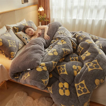 Winter Thicken Blanket Quilt Lamb Wool Double Layer Thick Warm Blanket 150/180/200 Comforter Throw Blankets for Beds Bedding 이불