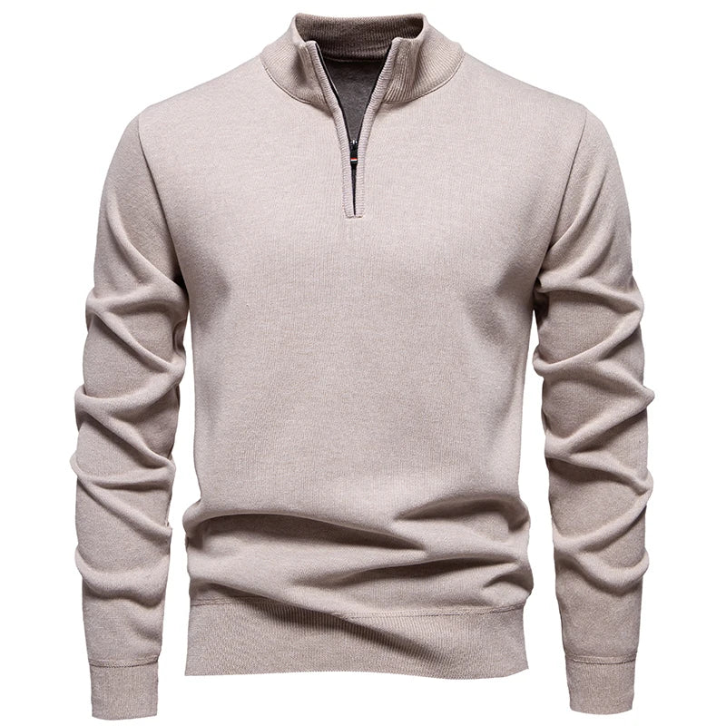 Autumn Winter Men's Half Zipper Knitted Pullovers Solid Slin Fit Casual Sweater Male Fleece Warm Stand Collar Pullover Sweaters