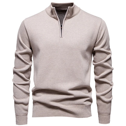Autumn Winter Men's Half Zipper Knitted Pullovers Solid Slin Fit Casual Sweater Male Fleece Warm Stand Collar Pullover Sweaters