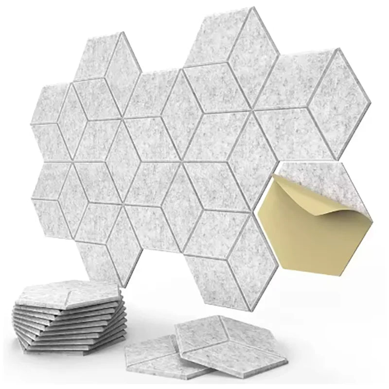 12 Pack HexagonalSelf-adhesive Acoustic Panels Sound Proof Foam Panels Y-Lined Design to Absorb Noise Eliminate Echoes Black