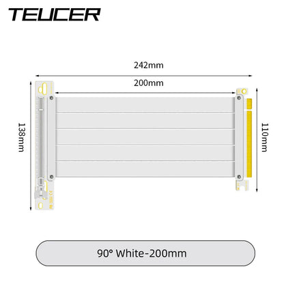 TEUCER PCI-E 4.0 X16 Riser Cable Video Card Extension Shielded Flexible 90° Mounting GPU Extension Cord Black/White.
