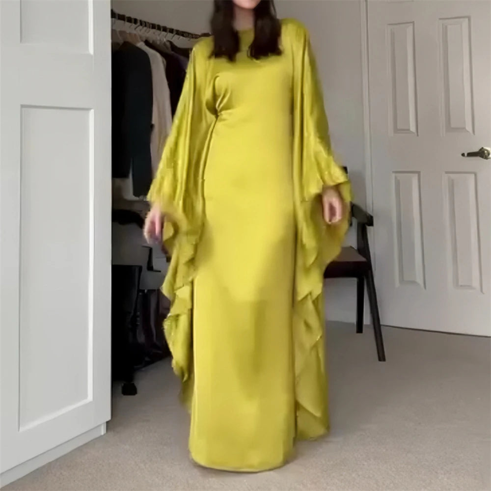 Eid glänzende Fledermaus Satin Abaya Dubai Luxus muslimische Abayas für Frauen Maxi Kaftan Kleid islamische Kleidung Kaftan Marocain Femme