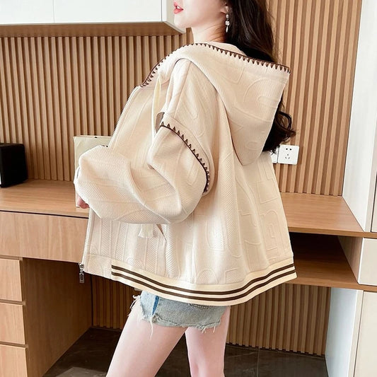 Hoodies Sweatshirt for Women with Zipper Y2k Vintage Matching New in Essential Nice Color Apricot Woman Hooded Tops Full Zip Up.