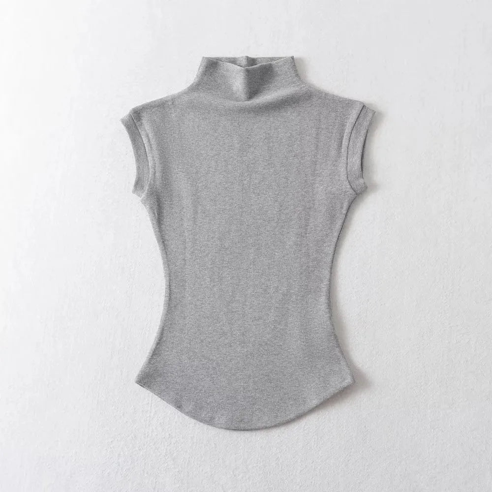 Women Summer Sexy Turtleneck Sleeveless T-Shirts Tops Solid Slim Fit Pullovers Causal Tees Shirts Female Streetwear Basics Tees.