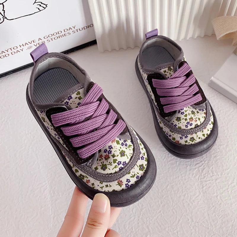 Children Fashion Versatile Soft Canvas Shoes Floral Print Casual Kids Shoes Drop Shipping Lace-up 2023 Spring New for Boys Flats.
