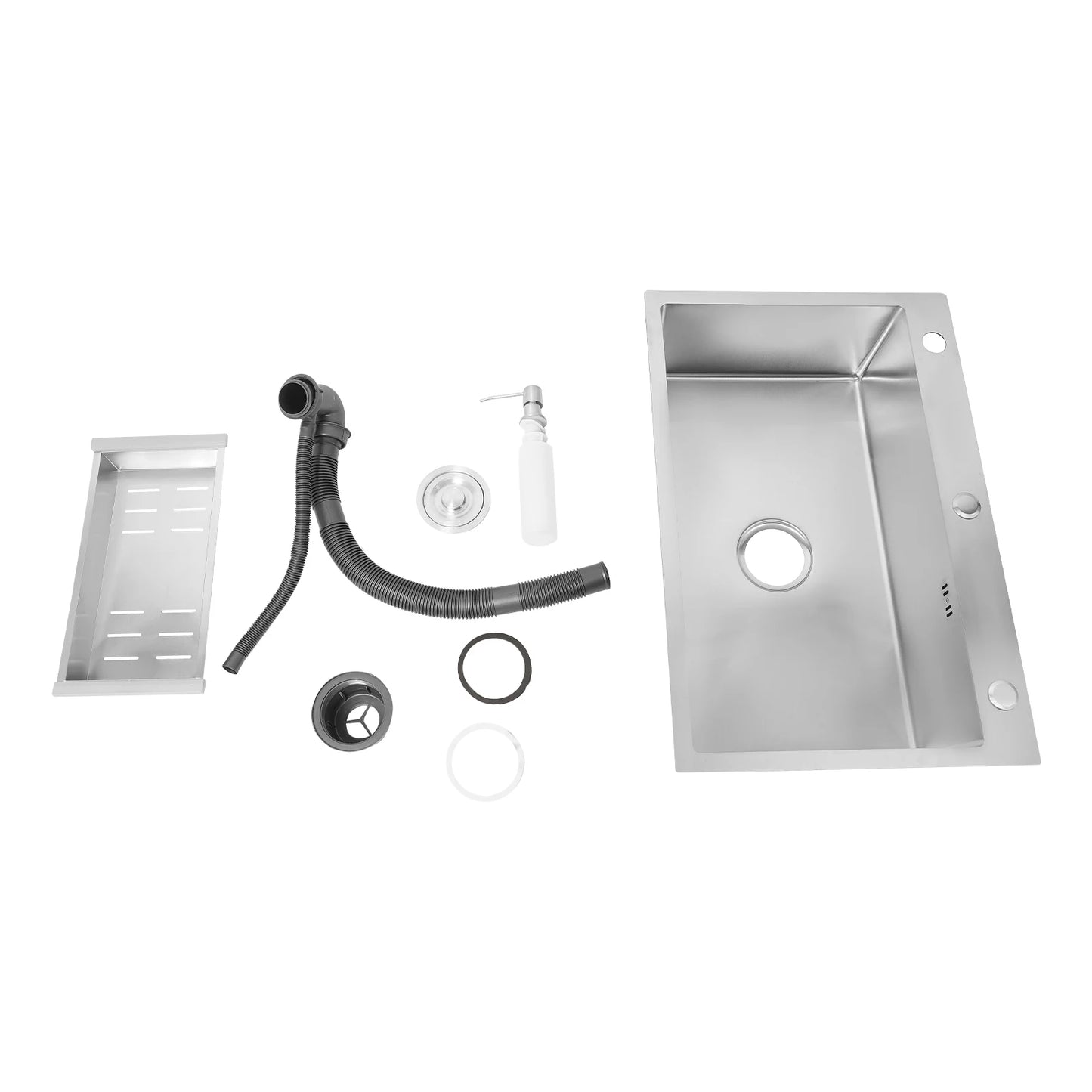 68 x 45 cm großes Waschbecken mit V-förmigem Abtropfkorb und Seifenspender, Anti-Überlauf-Küchenspüle, Edelstahlspüle