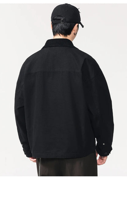 Men Washed Cotton Metal Buckle Streetwear Vintage Loose Casual Short Bomber Cargo Jacket Couple Spring Autumn Coat Outerwear.