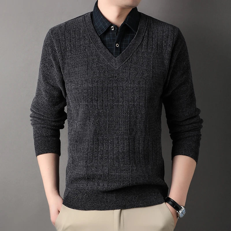 Winter Men Fleece Sweater Thickened Pullover Shirt Collar Sweaters Velvet Clothing Autumn Winter Jumpers Fashion Knitwear.