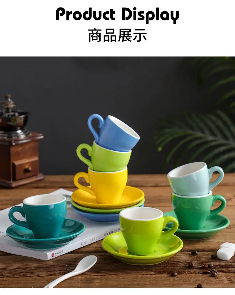 Thickened Ceramic Coffee Cup Set 80ML Italian Espresso Cup Plate Small Cup Colorful with Plate Spoon Drinkware.