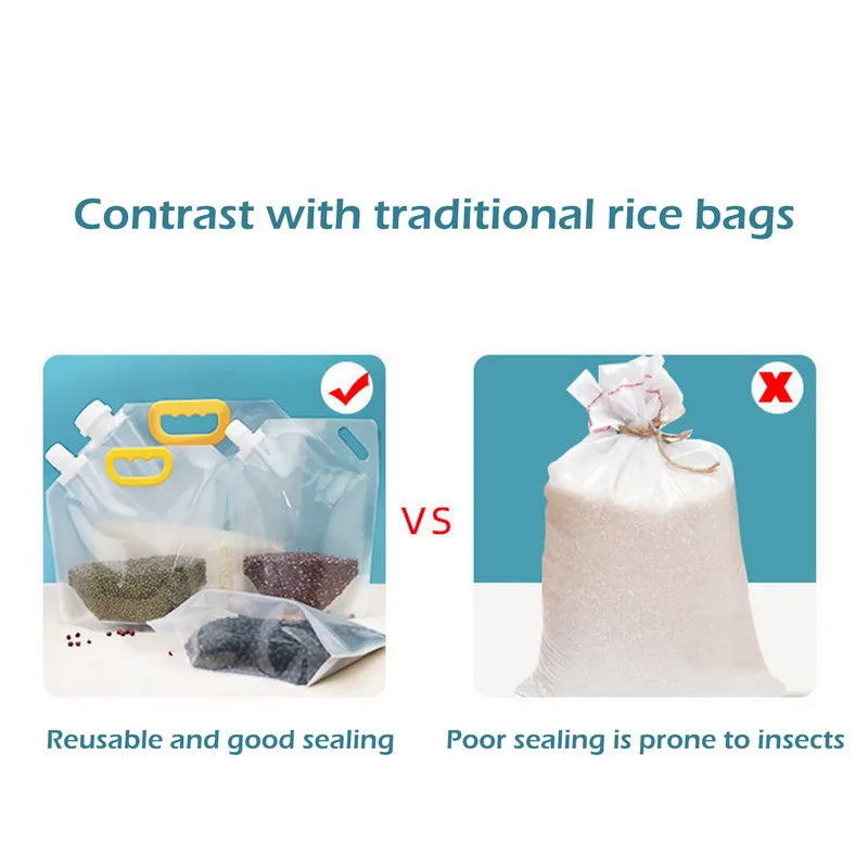 5Pcs Grains Sealed Bag Cereal Containers Moisture-Proof And Insect-Proof Transparent Food Grade Storage Bag Kitchen Organizer.