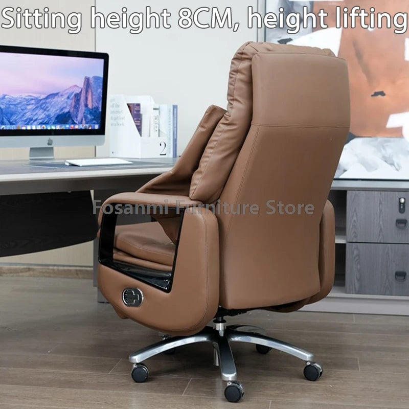 Elektrischer, bequemer Boss-Bürostuhl, Leder, verstellbar, weich, Heimcomputerstühle, ergonomischer Gaming-Schreibtisch, Drehstuhl