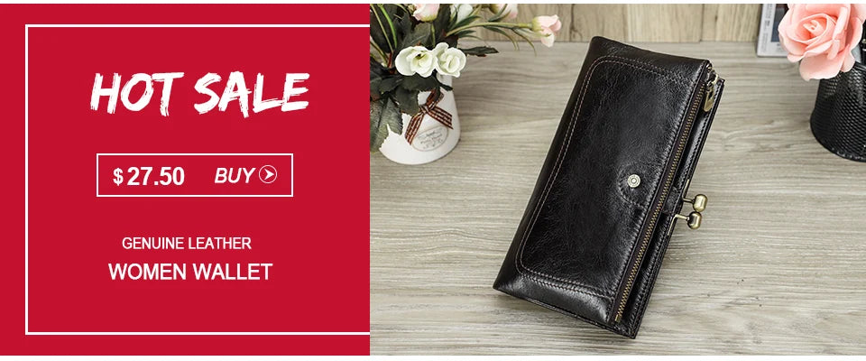 Fashion Genuine Leather Women Wallet Bi-fold Wallets Red ID Card Holder Coin Purse With Double Zipper Small Women's Purse 2022