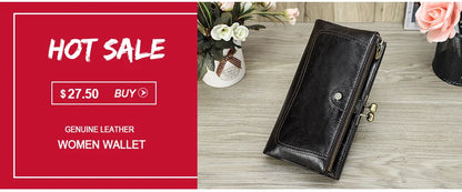 Contact's New Genuine Leather Wallet Fashion Coin Purse For Ladies Women Long Clutch Wallets With Cell Phone Bags Card Holder