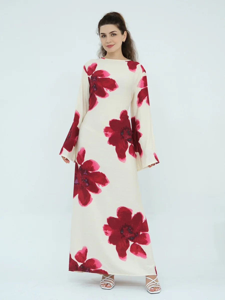 Muslim Women Dubai Abaya luxury Flower Print Long Dress Kaftan Ramadan Robe Femme african Maxi dresses Islam Clothing Kebaya