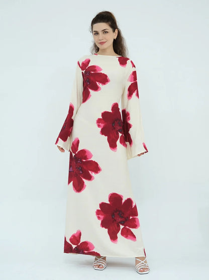 Muslim Women Dubai Abaya luxury Flower Print Long Dress Kaftan Ramadan Robe Femme african Maxi dresses Islam Clothing Kebaya