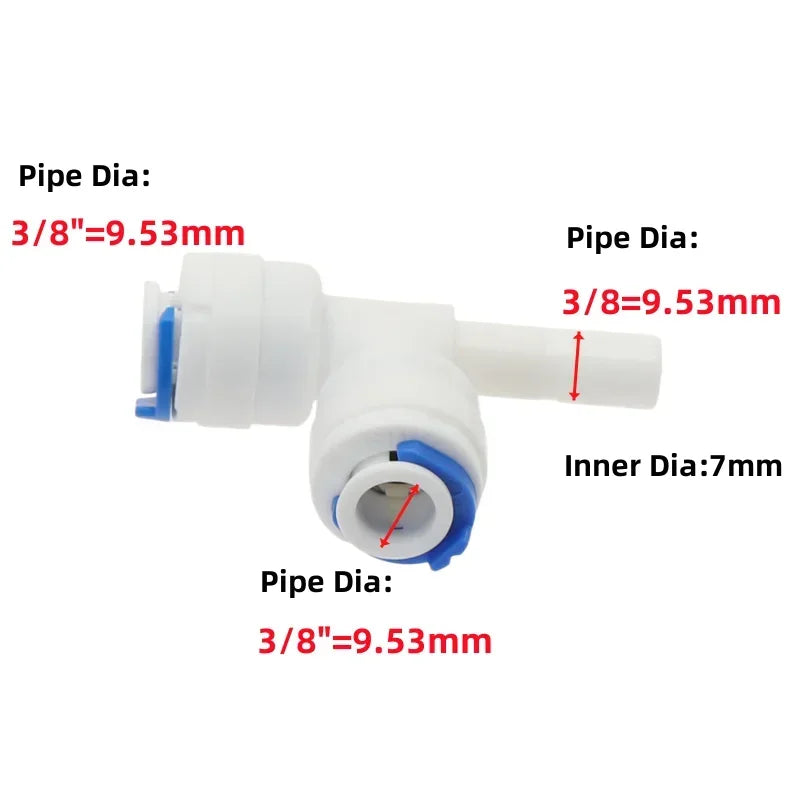 5Pcs RO Water Plastic Pipe Fitting Tee T-type 1/4" 3/8" Hose OD To 1/4" 3/8" Hardplug Reverse Osmosis System Quick Connector