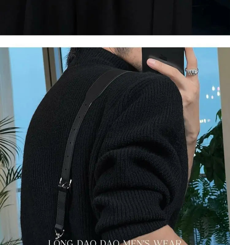 Vintage Trend Casual Autumn Winter New Men Turtleneck Solid Button Fashion Luxury Business Long Sleeve Pullovers Knitted Tops.