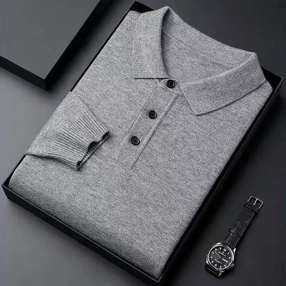 Luxury Men Cashmere Sweater 100% Merino Wool Buttoned Pullover Autumn Winter Polo Collar Knitwear Male Casual Warm Jumper Tops