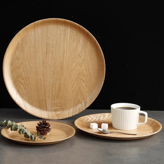 Wooden Dinner Plate Round Dessert Plate Wood Plate Coffee Cake Tray Bakery Bread Display Tray Kitchen Tableware Accessories.