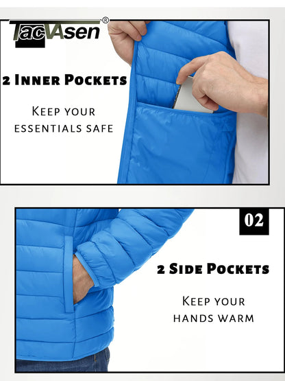 TACVASEN Stand Collar Lightweight Puffer Jackets Mens Quilted Jacket Water Resistant Ripstop Down Insulated Windbreaker Coats.