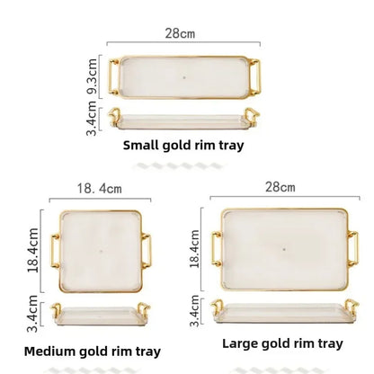 Household Rectangular Light Luxury Tray  Cosmetics Storage Tray Living Room Water Cup Storage Hotel Apartment Storage Tray New.
